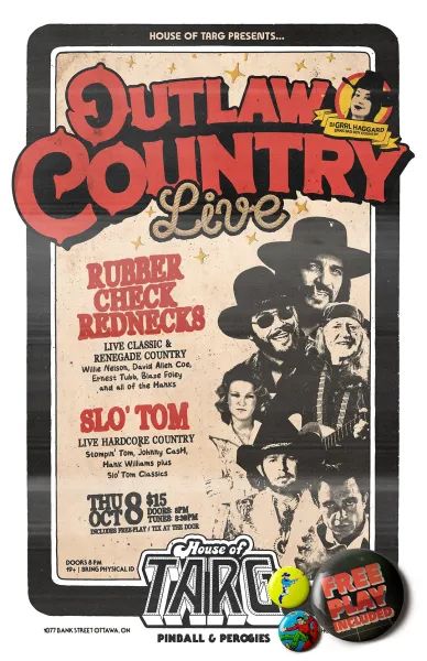 OUTLAW COUNTRY LIVE! w/ DJ Grrl Haggard + Rubber Check Rednecks + Slo' Tom