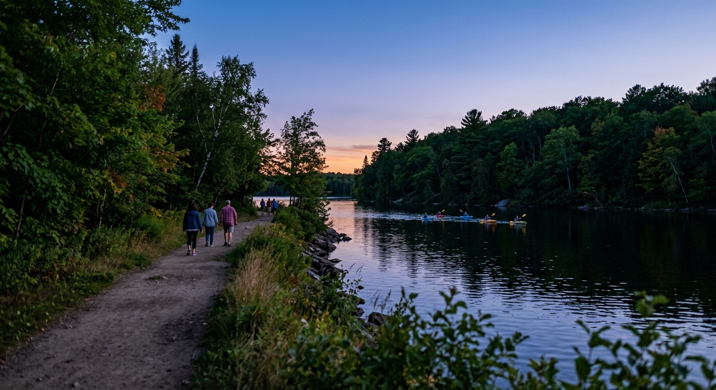 sunset kayak on leamy lake