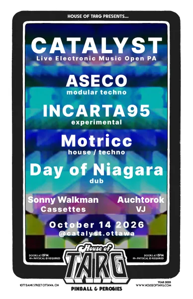 CATALYST 17 - Live Electronic Music: Aseco (Modular Techno) + Incarta95 (Experimental) + Motricc (House/Techno) + Day of Niagara (Dub)